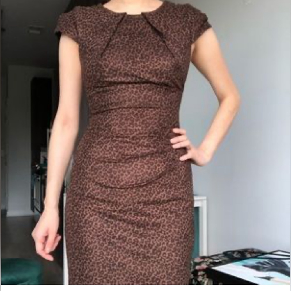 Bebe Brown Cheetah Animal Print Leopard Sheath Suede Dress Sz S Cougar Y…